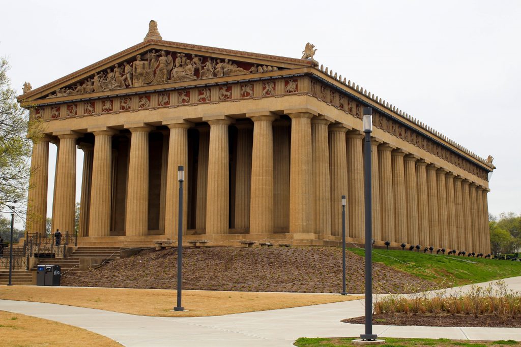 the nasvhille parthenon, a full-size replica of the parthenon in Athens