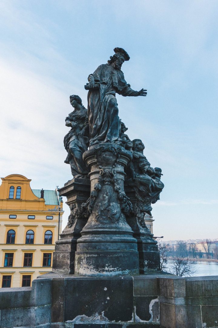 One of the many statues lining Charles Bridge in Prague