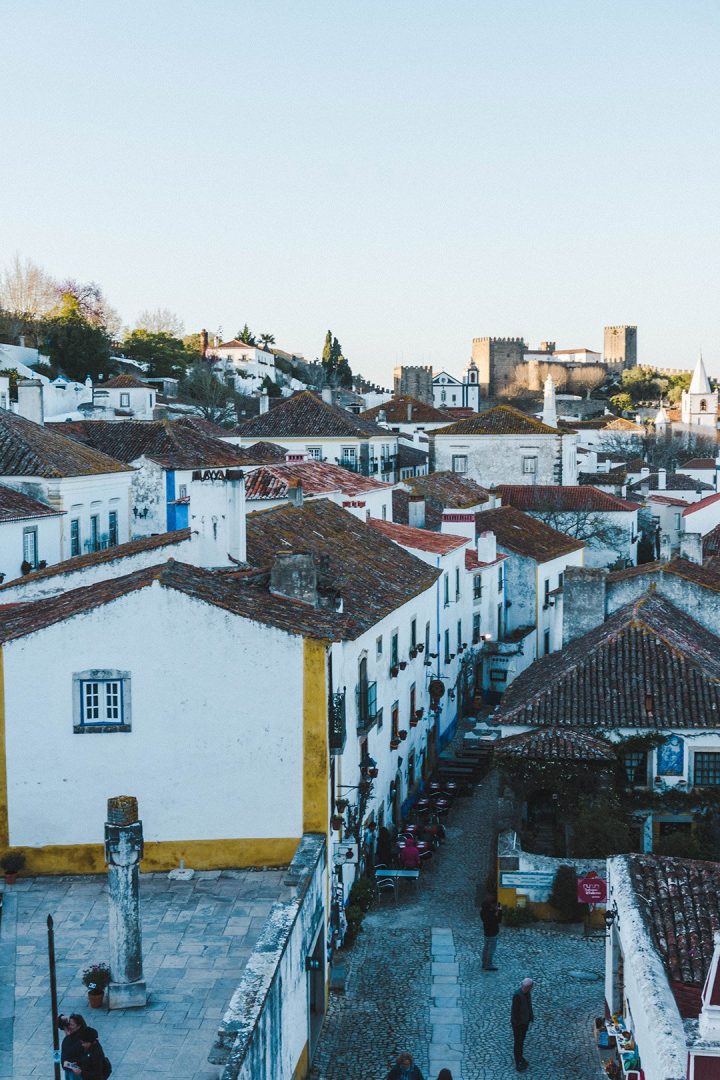 The streets of Obidos Portugal from the walls at golden hour