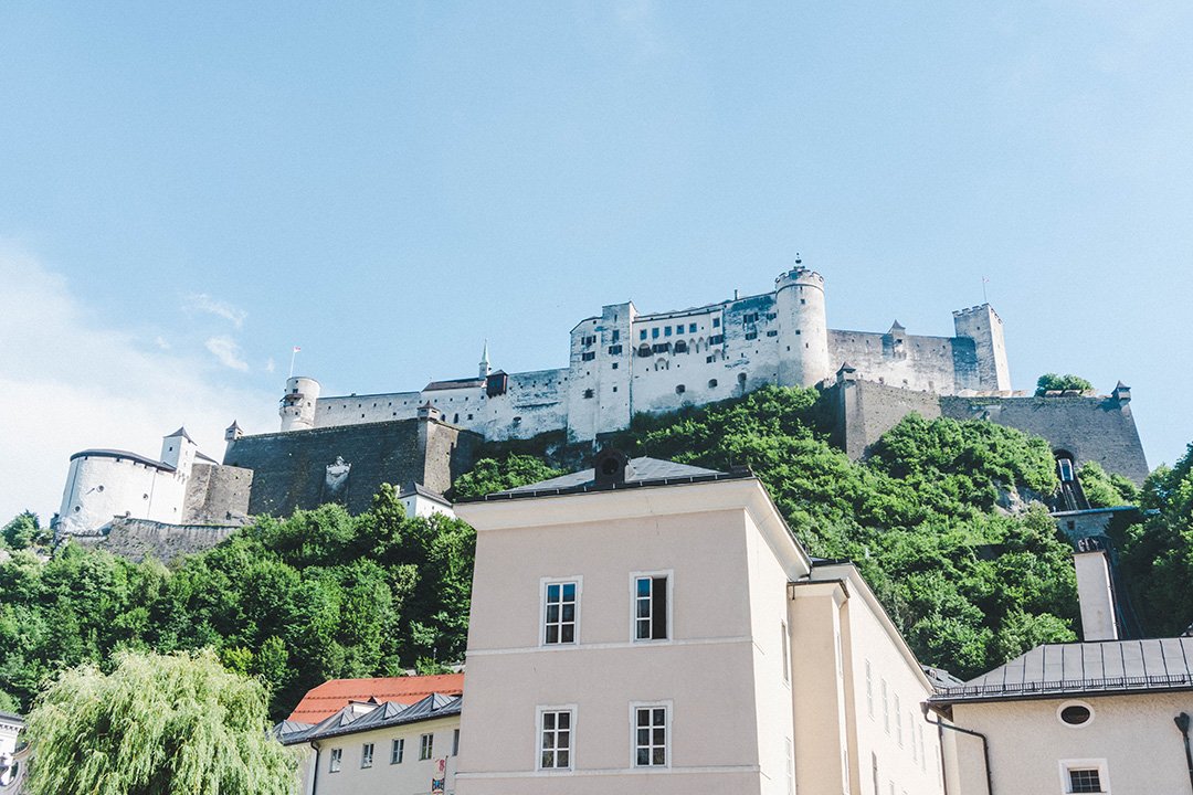 Looking up at the Salzburg Fortress from below