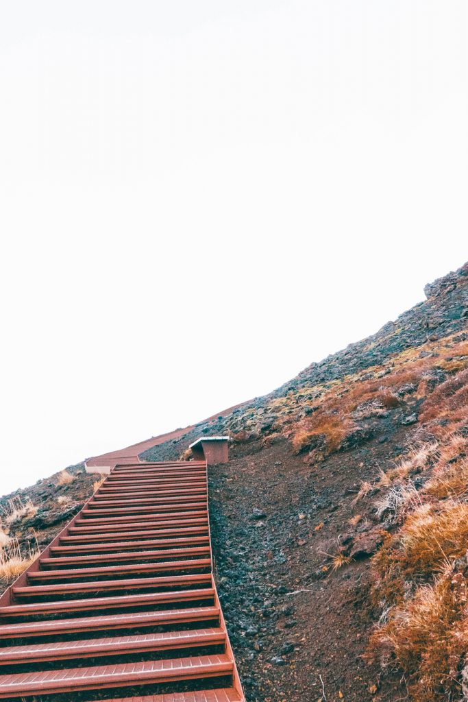 Stairs up to a volcanic crater
