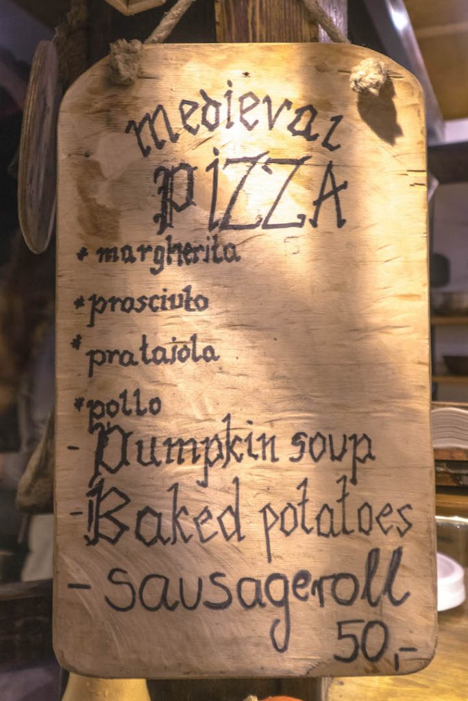 A Medieval Pizza menu at the Nyhavn Christmas Market