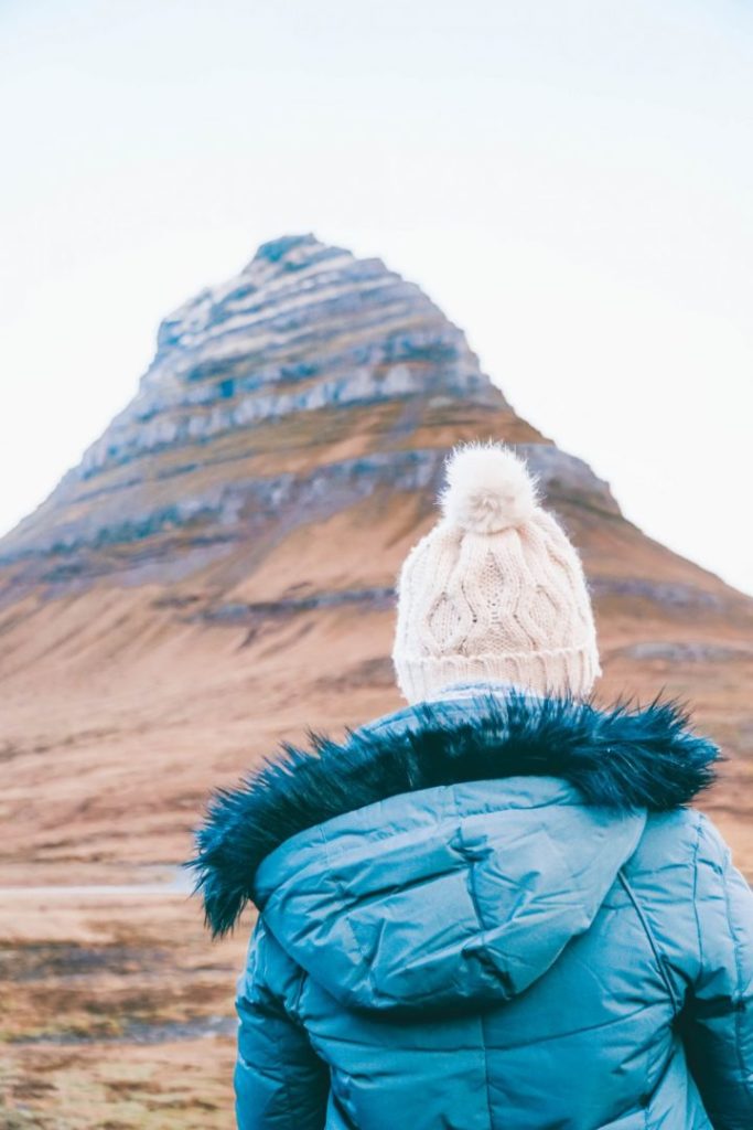 Addie taking a picture of herself at Kirkjufell, Iceland