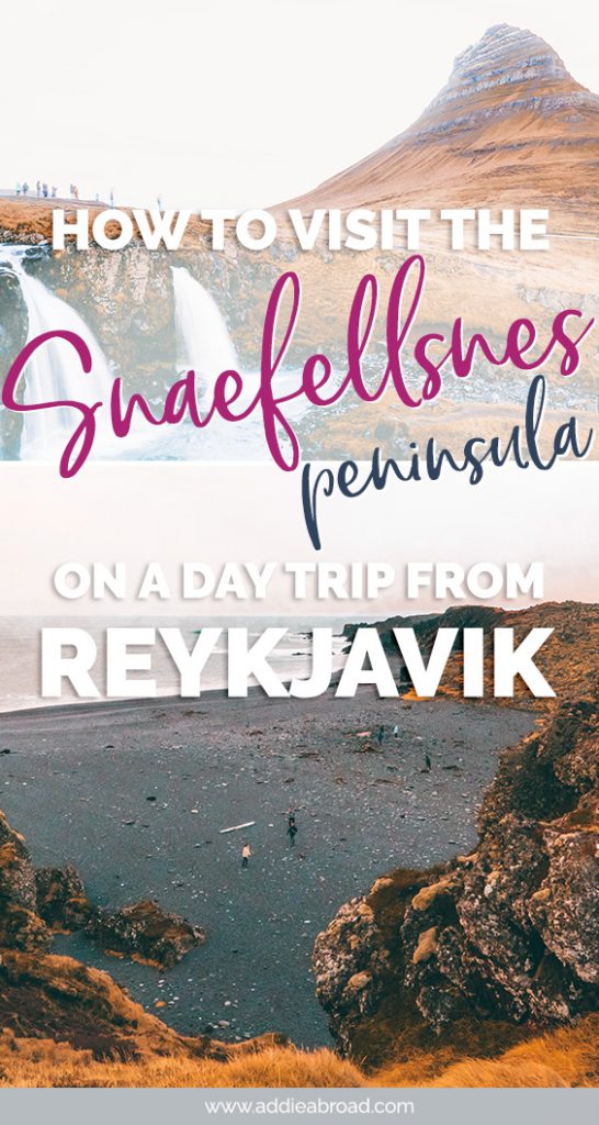 Looking for places to visit in Iceland? The Snaefellsnes Peninsula, also known as Iceland in Miniature, has it all. From the famous Kirkjufell Mountain to black sand beaches, glaciers, and craters. Some of the coolest things to do in Iceland. Here's how to visit the Snaefellsnes Peninsula on a Reykjavik Day Trip. #iceland #europe #travel