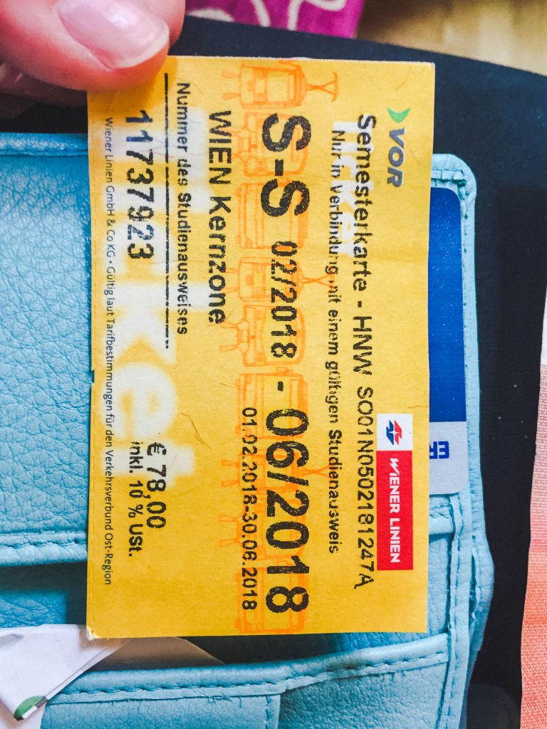 A yellow semester ticket for public transport while studying abroad in Vienna