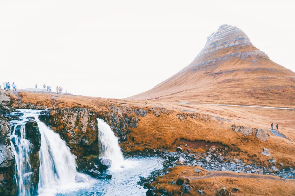waterfalls in front of Kirkjufell in Iceland