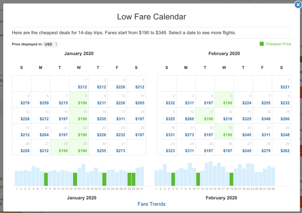 low fare calendar on cheapoair - how to find cheap flights