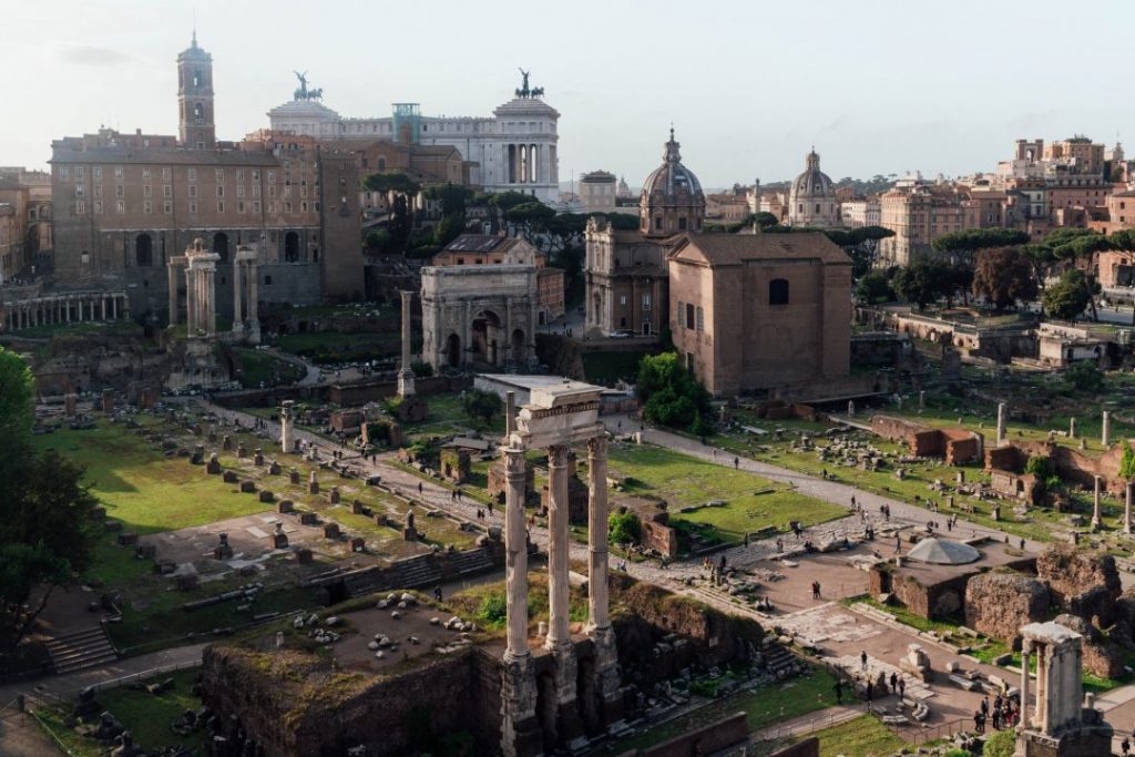 an overhead shot of the roman forum 