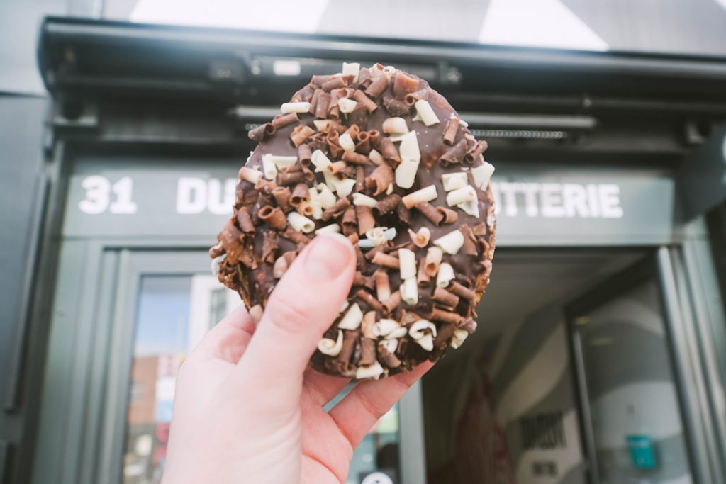 a giant delicious chocolate donut - a food tour is great for a girls weekend in london!