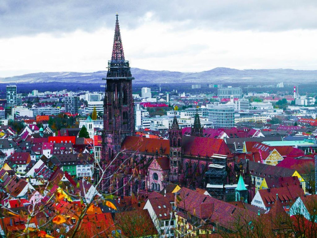 Freiburg Munster as seen from a viewpoint in town