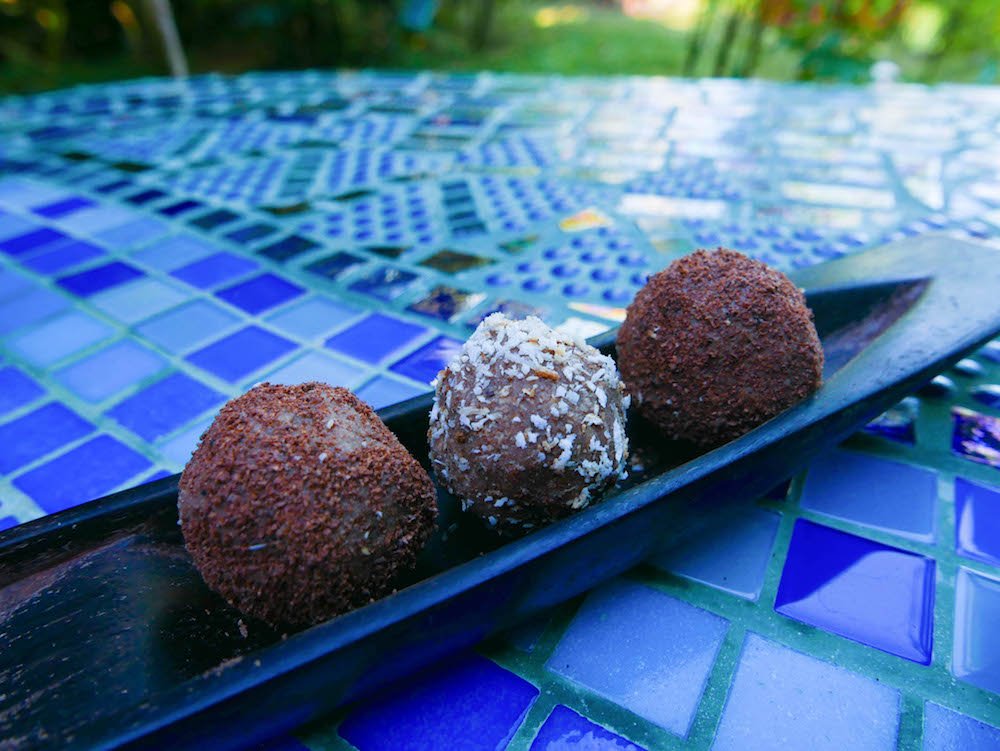 Truffles on a tiled table at Up in the Hill on Isla Bastimentos, Bocas del Toro, Panama