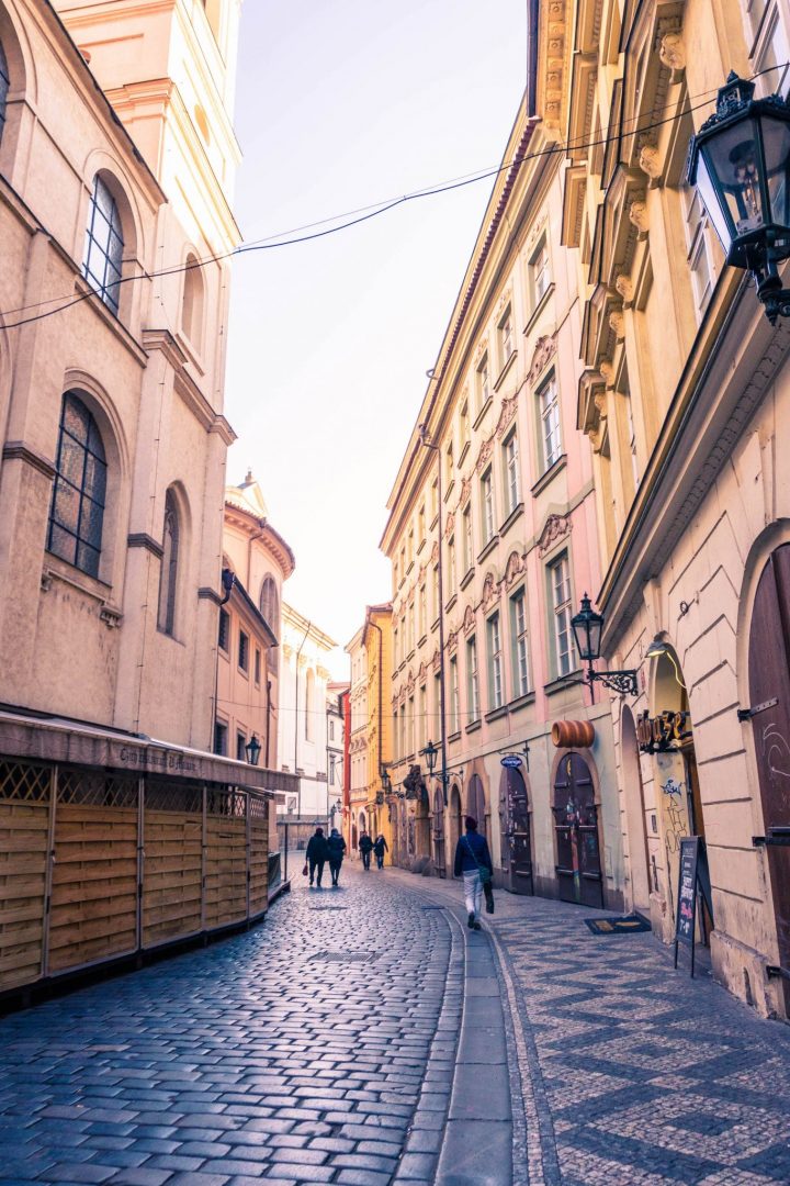 An empty street in Prague, early in the morning