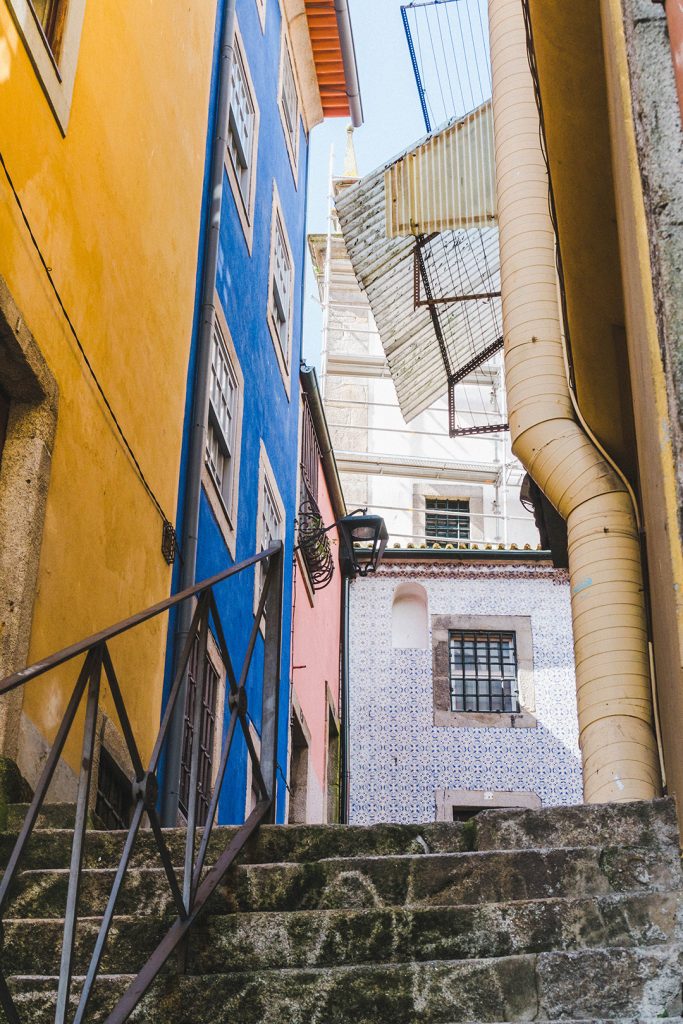 Stairs leading up to an alleyway in Porto, Portugal