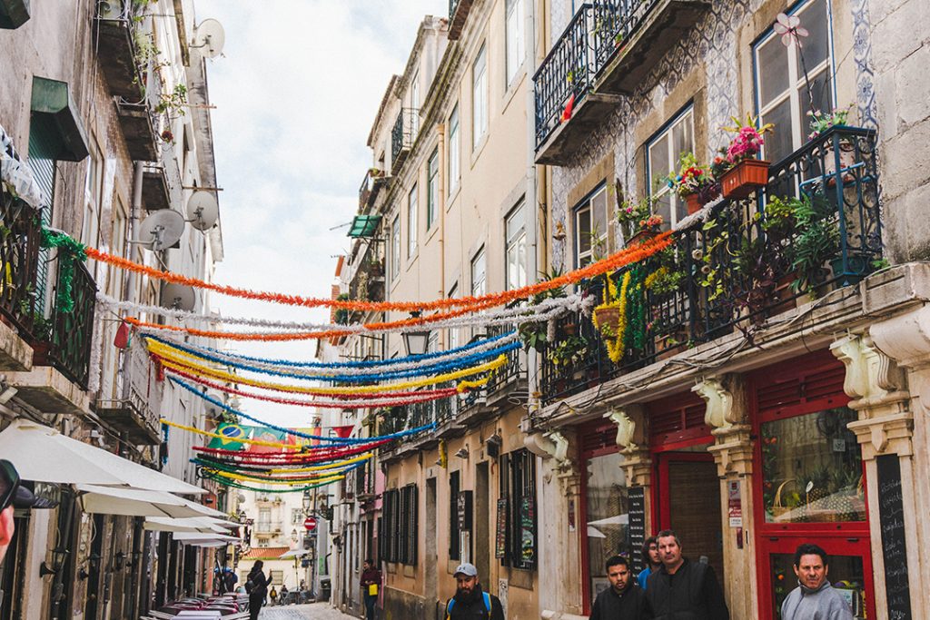 A decorated street in Lisbon, Portugal