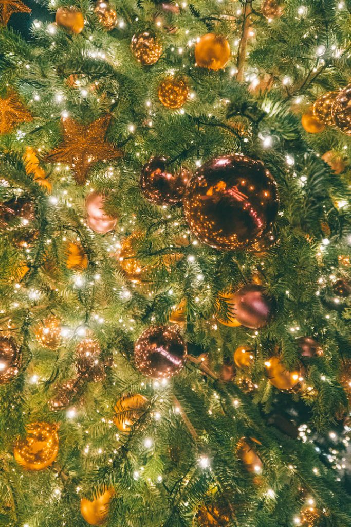 A close up of a christmas tree at Tivoli Gardens