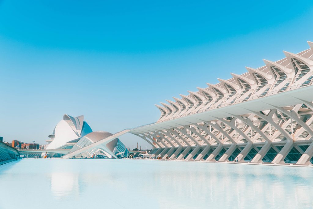 The city of arts and sciences in Valencia, Spain - a futuristic set of buildngs