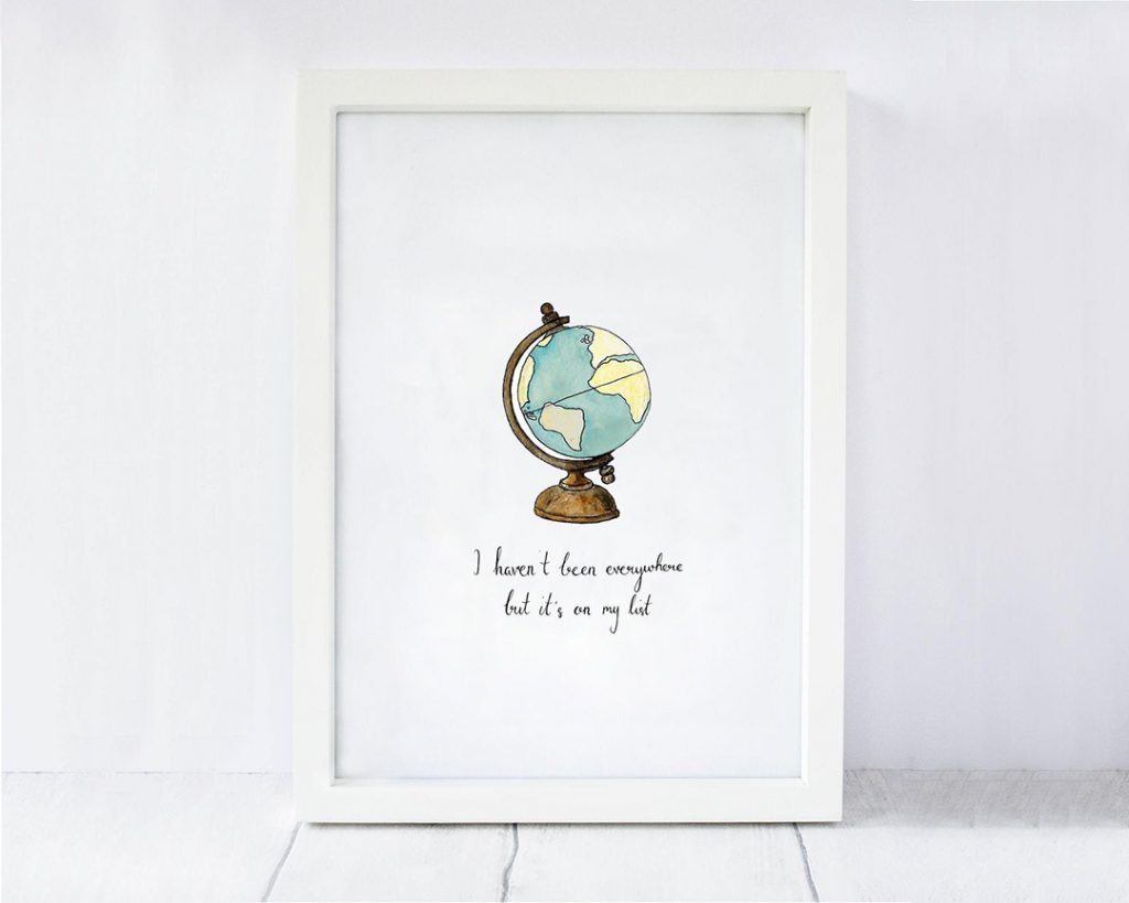 I haven't been everywhere but it's on my list travel print - one of the best travel gifts for her!