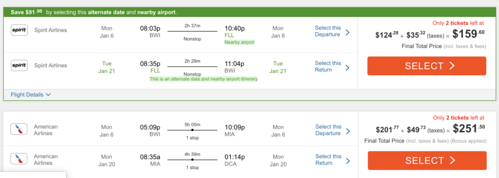 flight results on cheapoair