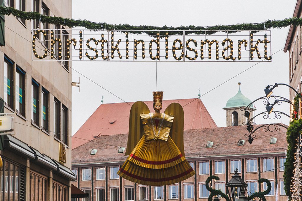 a rauschgoldengel decoration hanging up at the Nuremberg Christmas Market