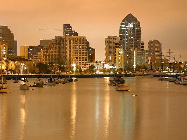 the san diego skyline at sunset, one of the best spring break destinations in the us