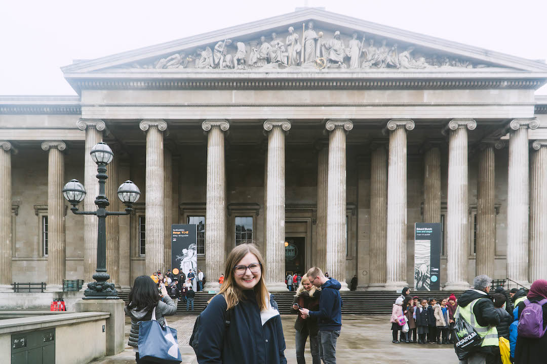 addie standing in front of the british museum